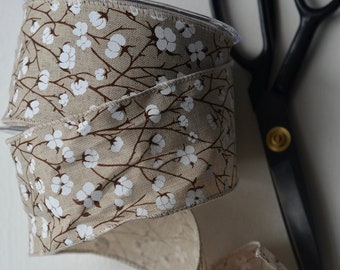 cotton branch and blooms wired 2 1/2" ribbon
