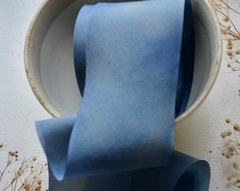 smoky denim blue hand dyed silk ribbon