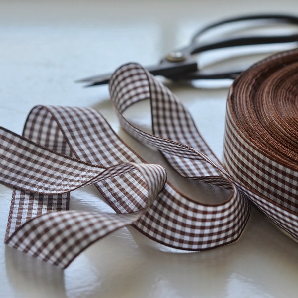 English 1" or 1 1/2" chocolate brown and white gingham