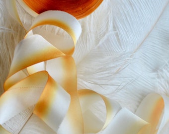 apricot and creme hand dyed silk satin ribbon
