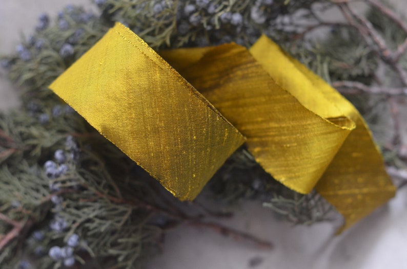gold chartreuse dupioni 2 silk ribbon image 1