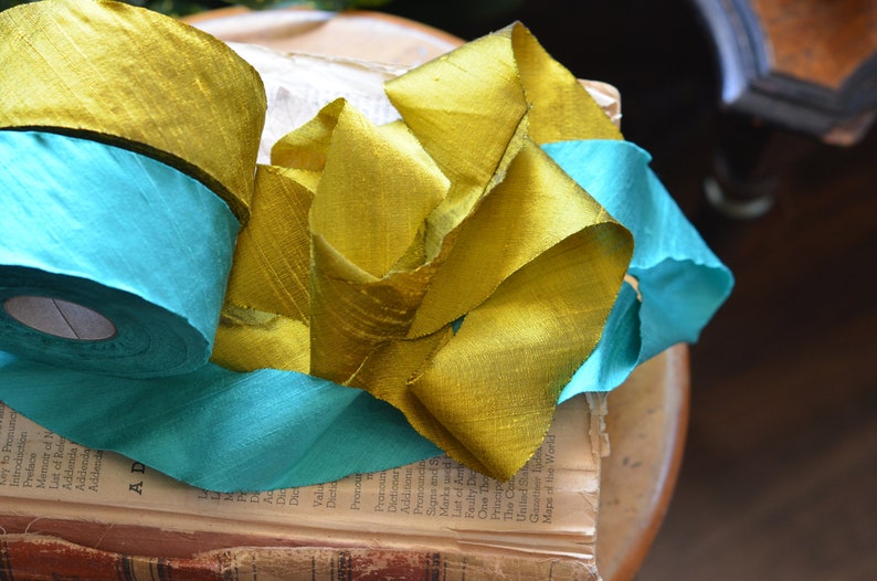 gold chartreuse dupioni 2 silk ribbon image 2