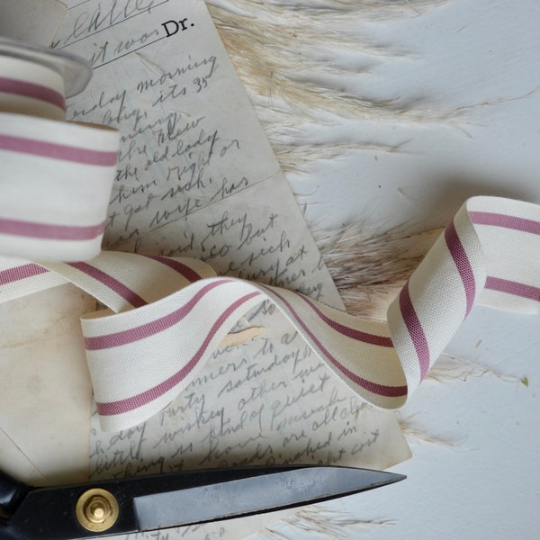 dusty rose 1 1/2" ticking stripe ribbon