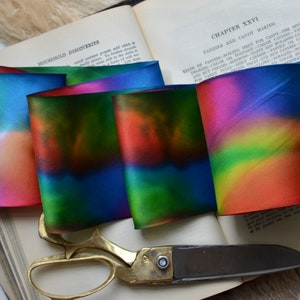 rainbow 4 or 2 1/2 hand dyed silk satin ribbon image 1