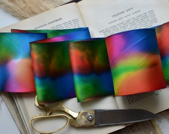 rainbow 4&quot; or 2 1/2&quot; hand dyed silk satin ribbon