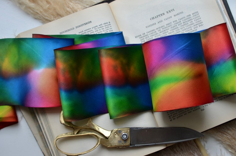 rainbow 4 or 2 1/2 hand dyed silk satin ribbon image 1