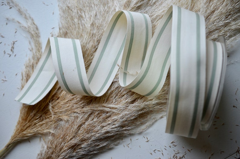 sage greige 1 1/2 ticking stripe ribbon image 5