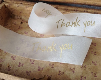 Thank you gold and ivory sheer ribbon