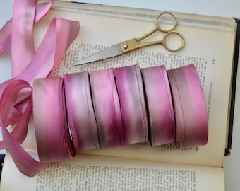 rosy rhubarb pink hand dyed silk ribbon