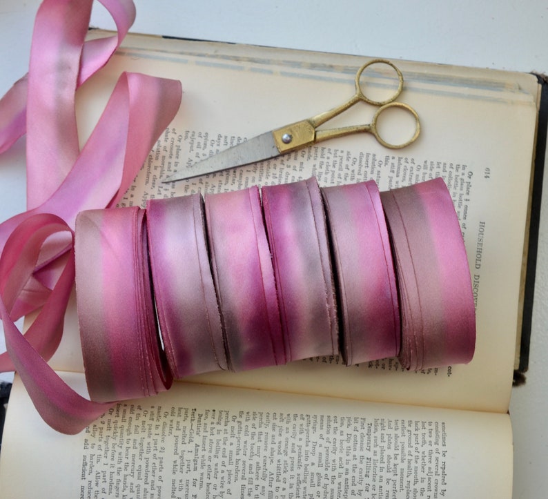 rosy rhubarb pink hand dyed silk ribbon image 1