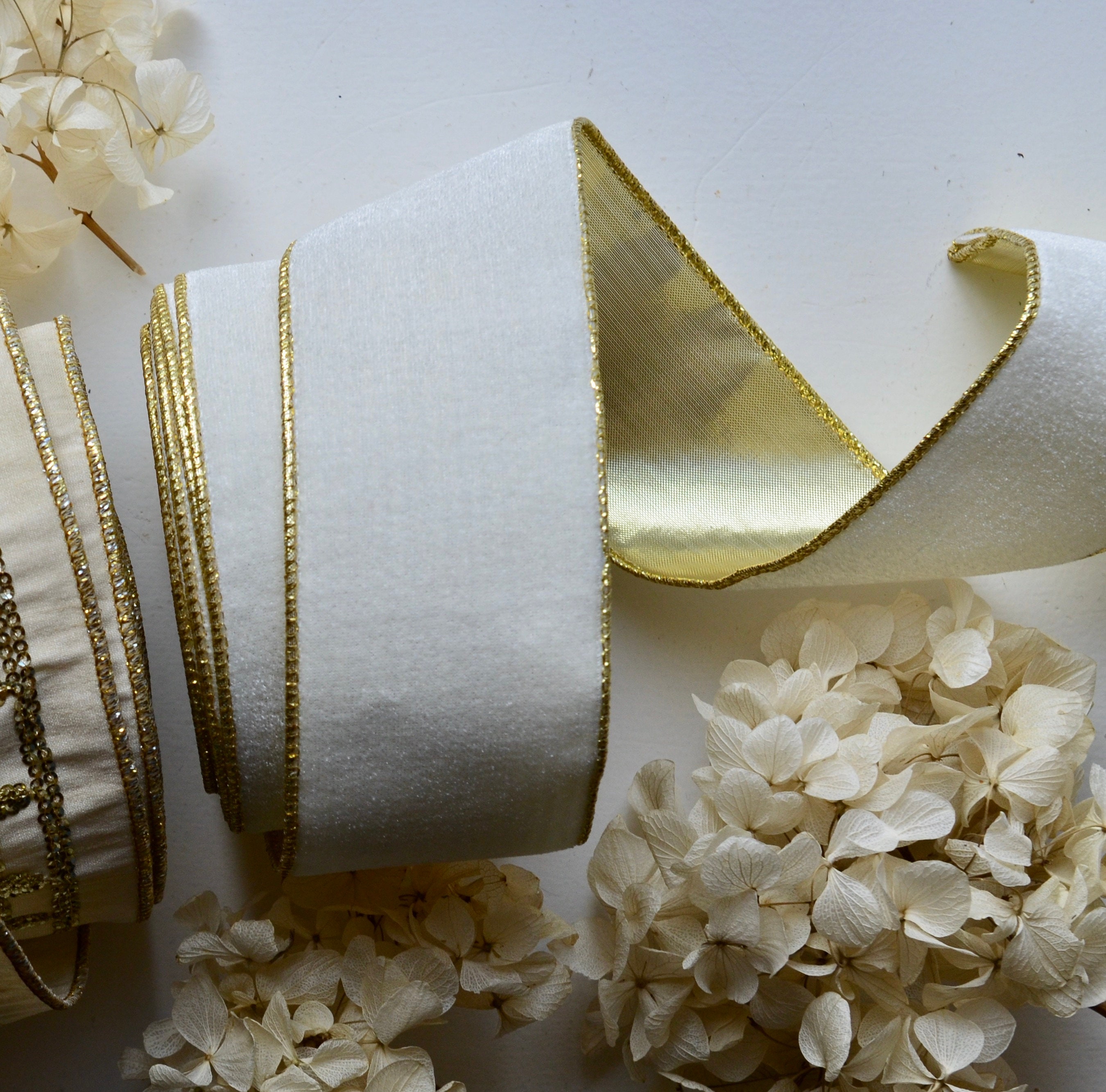 Ivory Velvet and Gold Lamé Wired Ribbon - Etsy