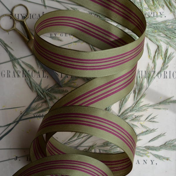 olive and aubergine striped wired ribbon