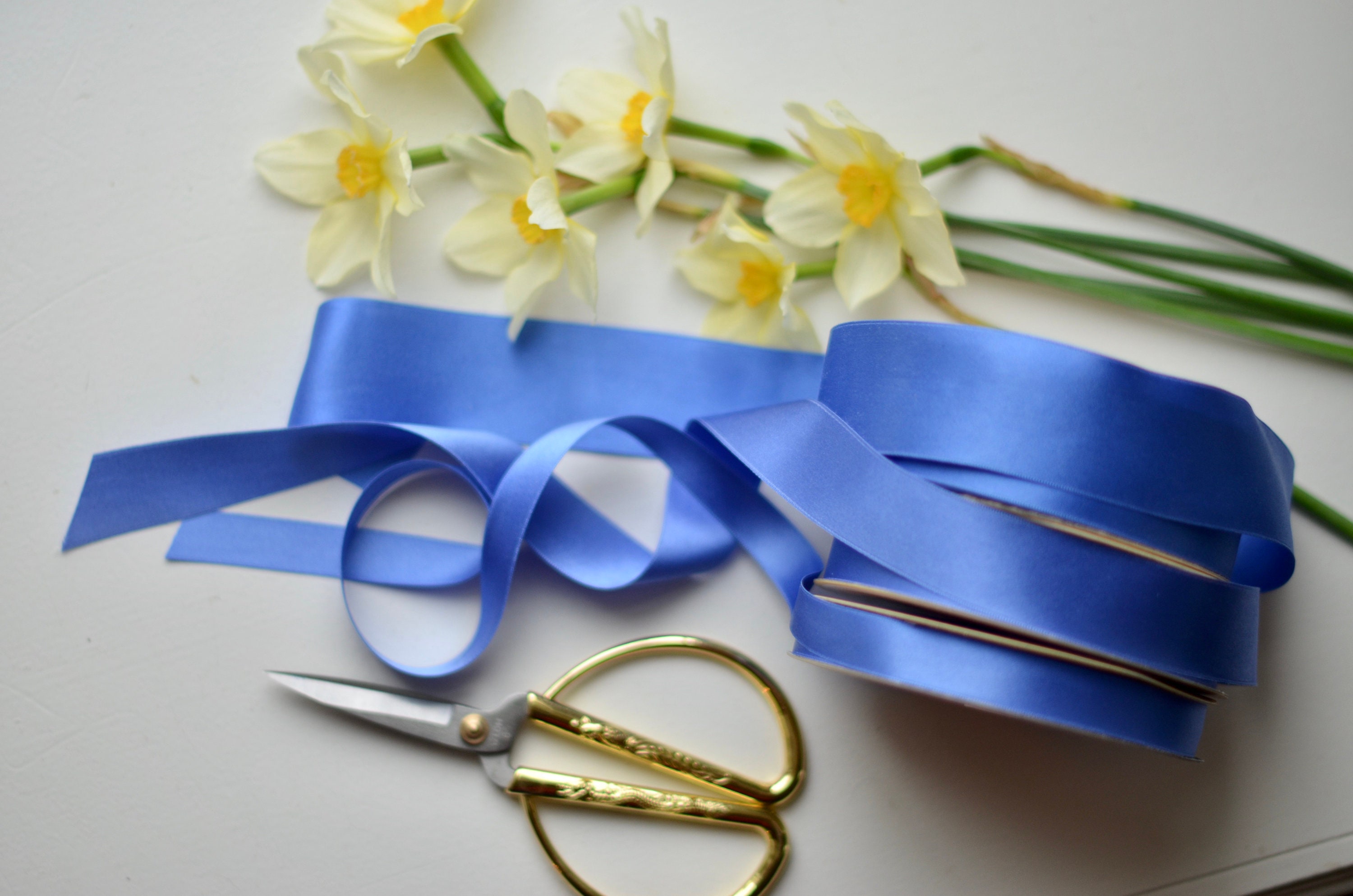 Morning Glory Blue Silk Satin Ribbon - 100% silk - Sew Vintagely