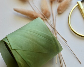 alfalfa green hand dyed silk ribbon