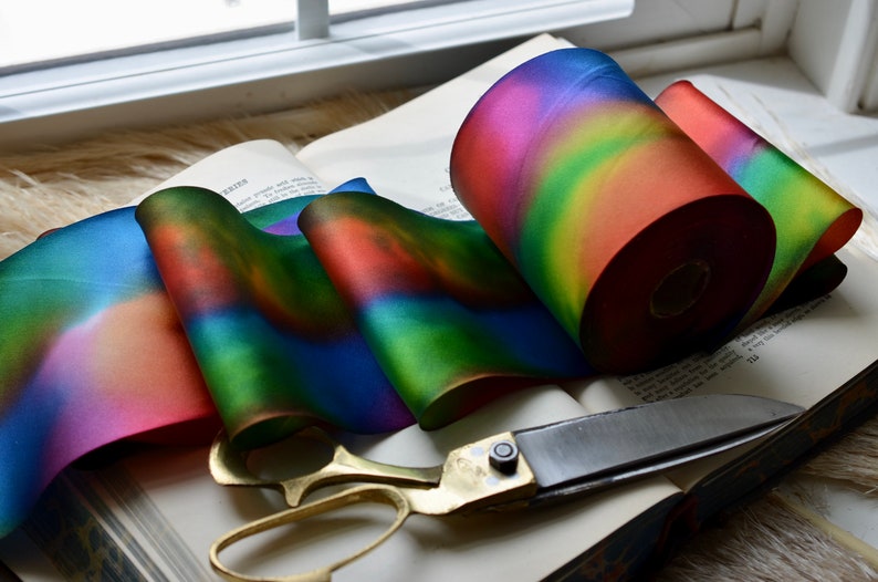 rainbow 4 or 2 1/2 hand dyed silk satin ribbon image 10