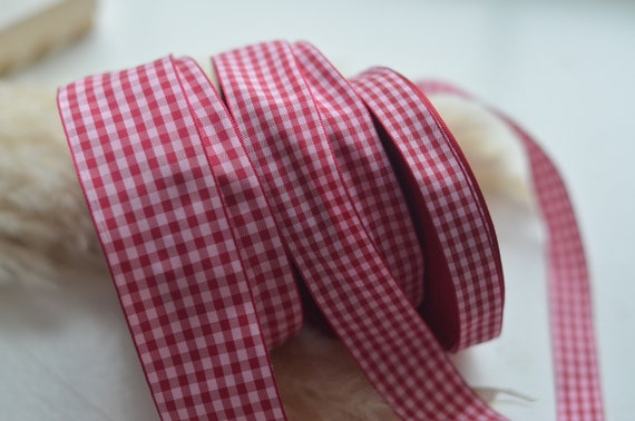 Red/ivory Gingham Check Ribbon 7/8 Wide BY THE YARD 