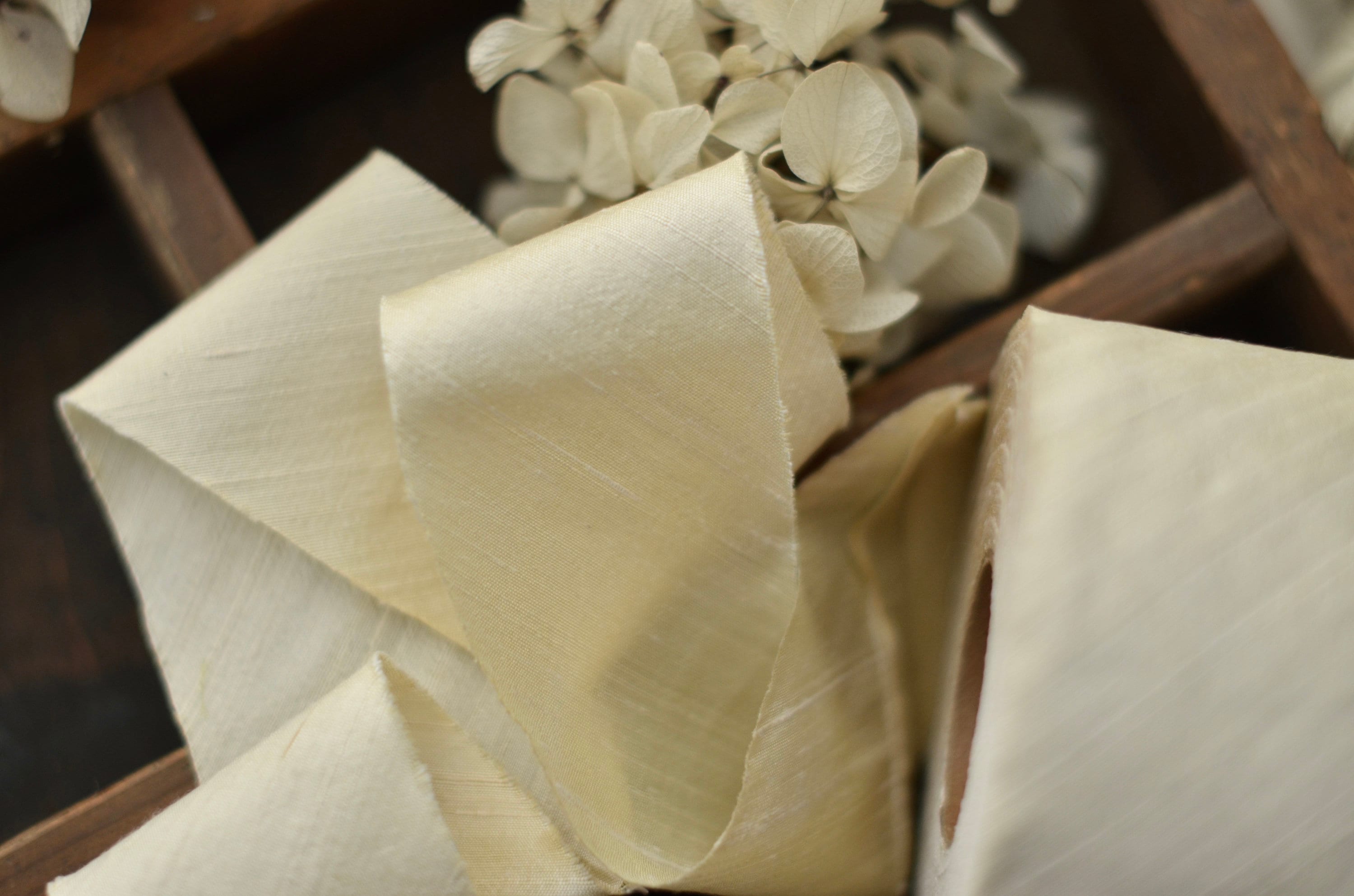 light buttercream 2" wide dupioni silk ribbon