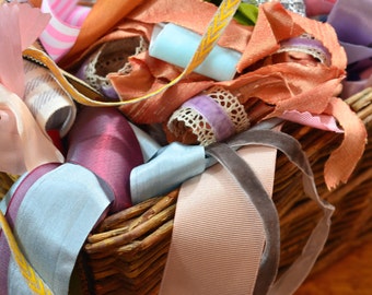 grab bag of ribbon scraps in gift bag