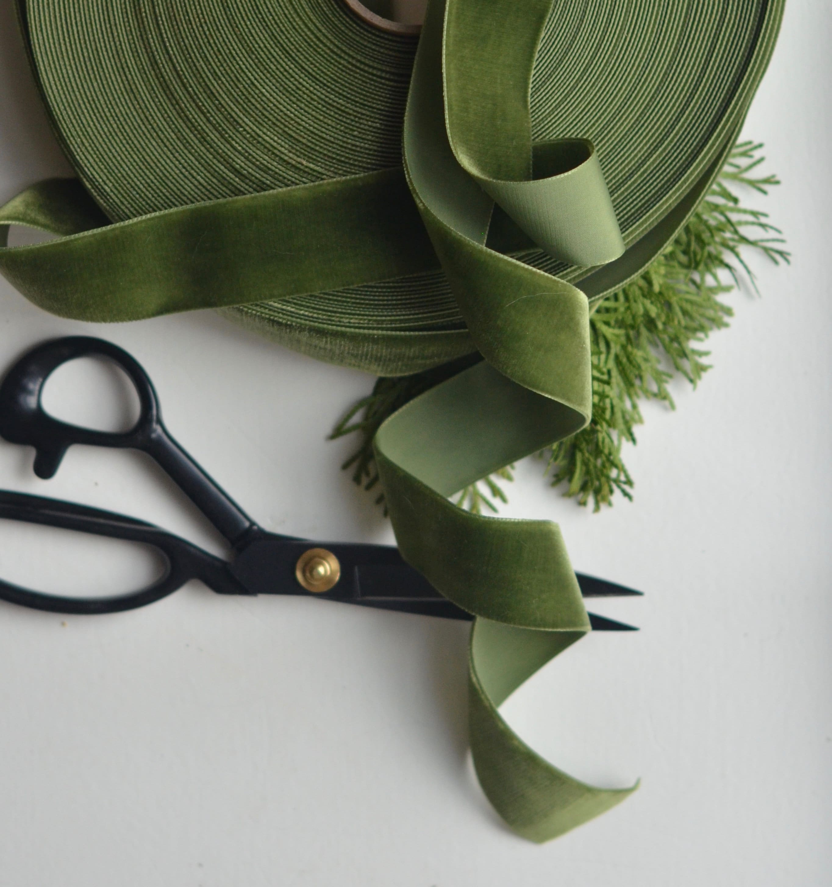 mossy olive green 1 1/2" wide swiss velvet ribbon