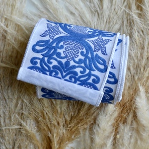 chinoiserie blue and white wired ribbon 4 Inches