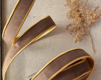 mocha velvet and gold wired 5 yard roll