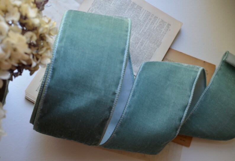 Faded Aqua Wired Velvet Ribbon - Etsy