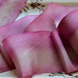 rosy rhubarb pink hand dyed silk ribbon 4 Inches