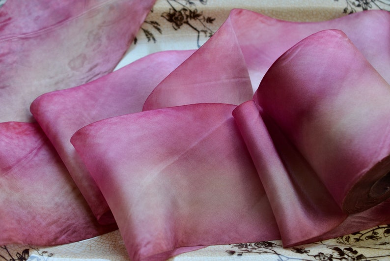 rosy rhubarb pink hand dyed silk ribbon 4 Inches