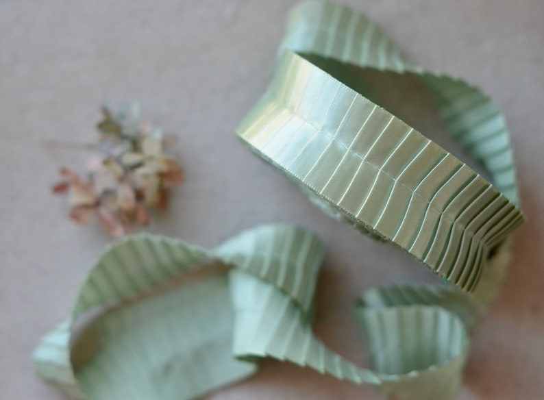 light mint sage satin pleated ribbon image 4