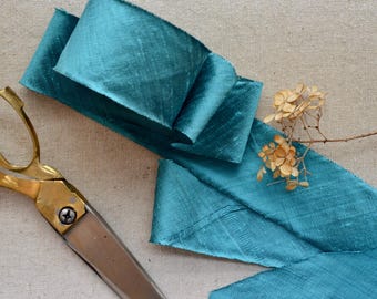 Turquoise dupioni 2" zijden lint