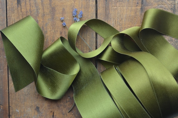 Olive Green Silk Satin Ribbon 