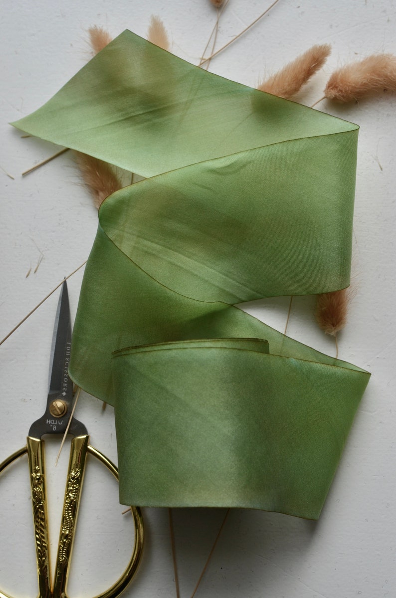 alfalfa green hand dyed silk ribbon image 2