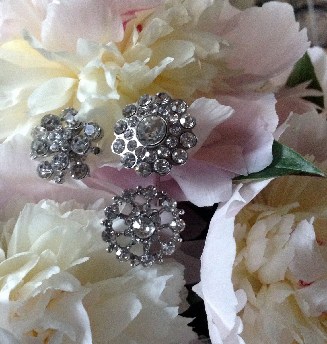 Set of Three Silver and Crystal Floral Picks Etsy