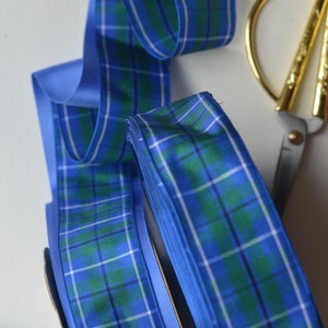 edinburgh blue douglas frazer 1 1/2" plaid English ribbon