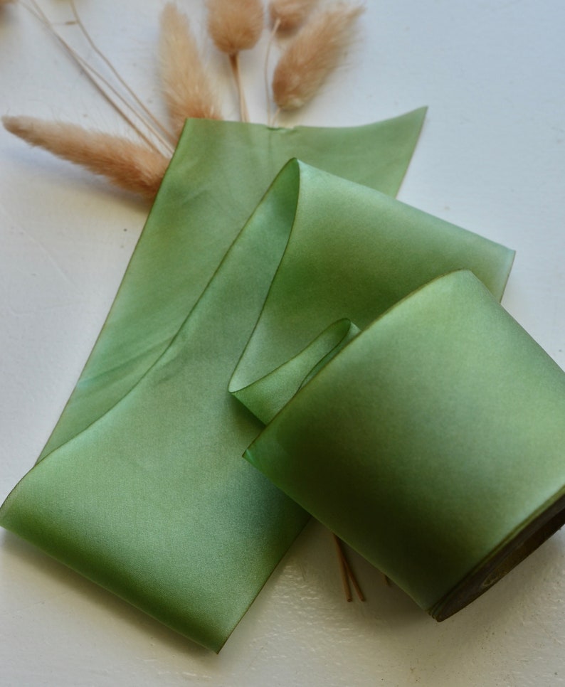 alfalfa green hand dyed silk ribbon image 7