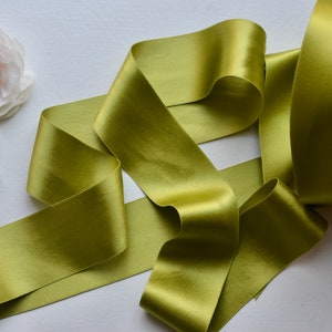 green chartreuse silk satin ribbon image 1