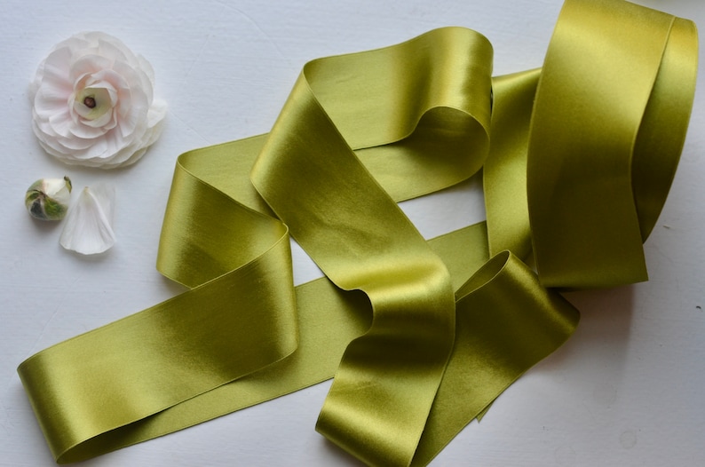 green chartreuse silk satin ribbon image 1