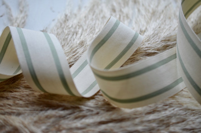 sage greige 1 1/2 ticking stripe ribbon image 6