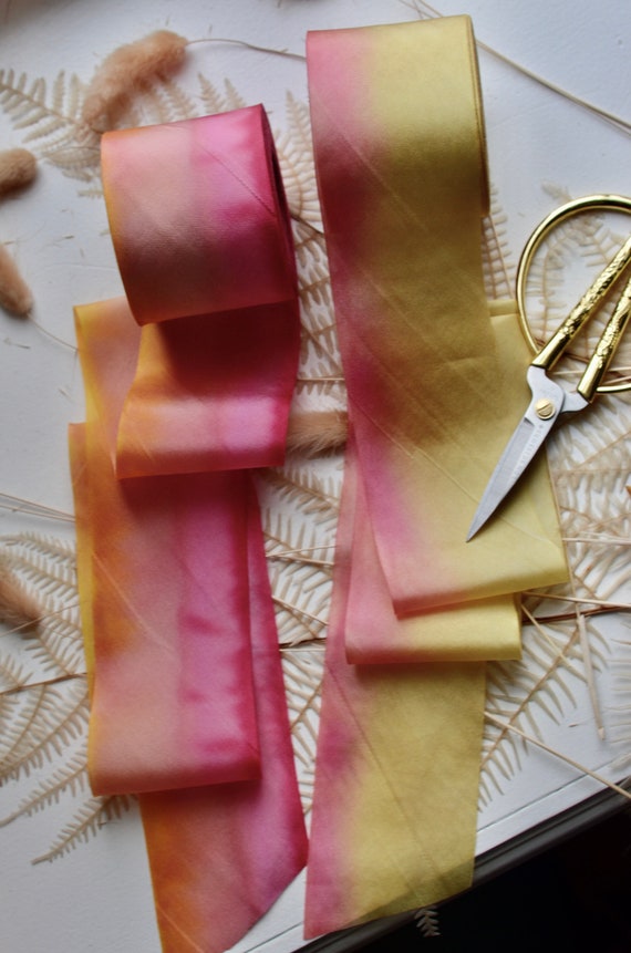 peach mango or pink lemonade 2 1/2" hand dyed silk ribbon