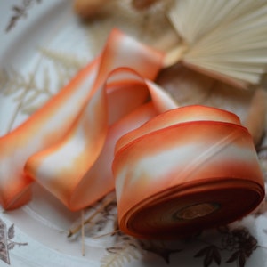 mandarin & ivory hand dyed 1 1/2" wide silk satin ribbon