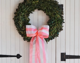 felroze en wit gestreepte 3 3/4" bedraad Frans taftlint