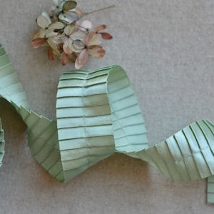 light mint sage satin pleated ribbon image 1