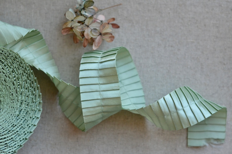 light mint sage satin pleated ribbon image 1