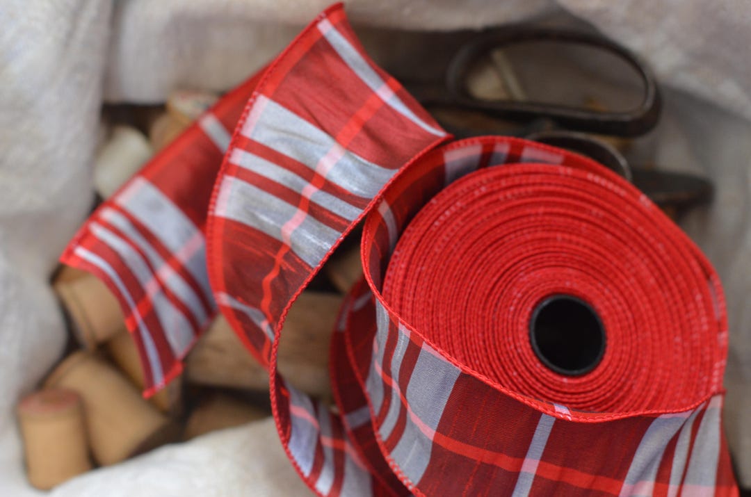 10 Yard Roll of Red and Pewter Plaid Etsy