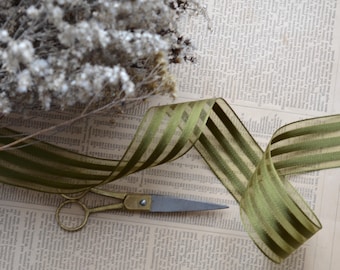 mossy olive striped sheer 1 1/2" wired ribbon