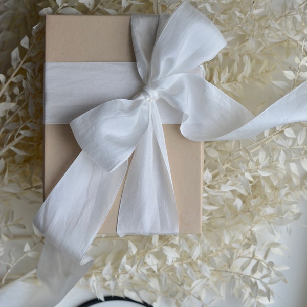 white 2" wide silk ribbon