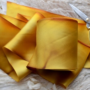 honey amber gold 4&quot; hand dyed silk satin ribbon
