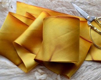 honey amber gold 4" hand dyed silk satin ribbon