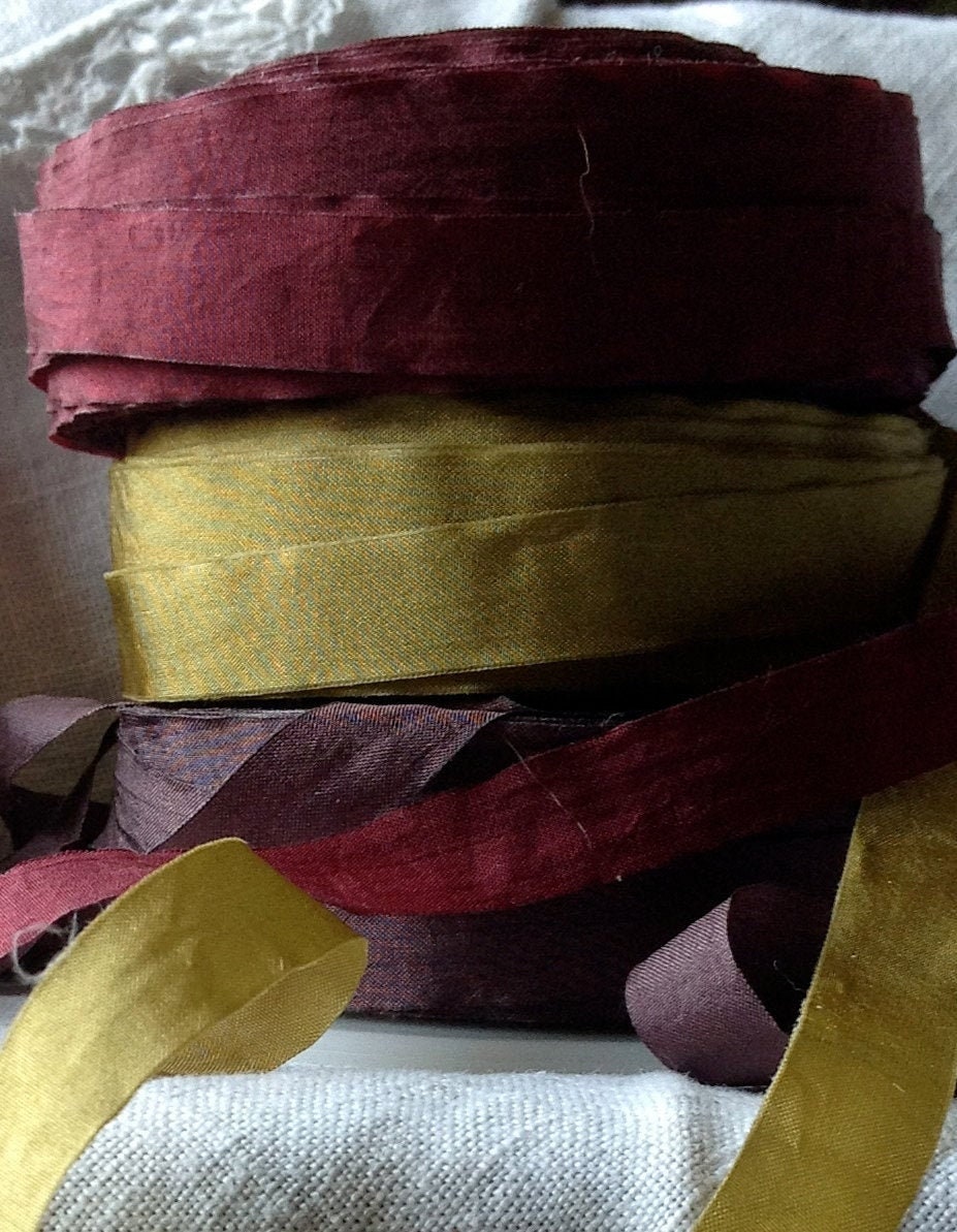 crinkled burgundy, yellow chartreuse or plum 1/2" ribbon