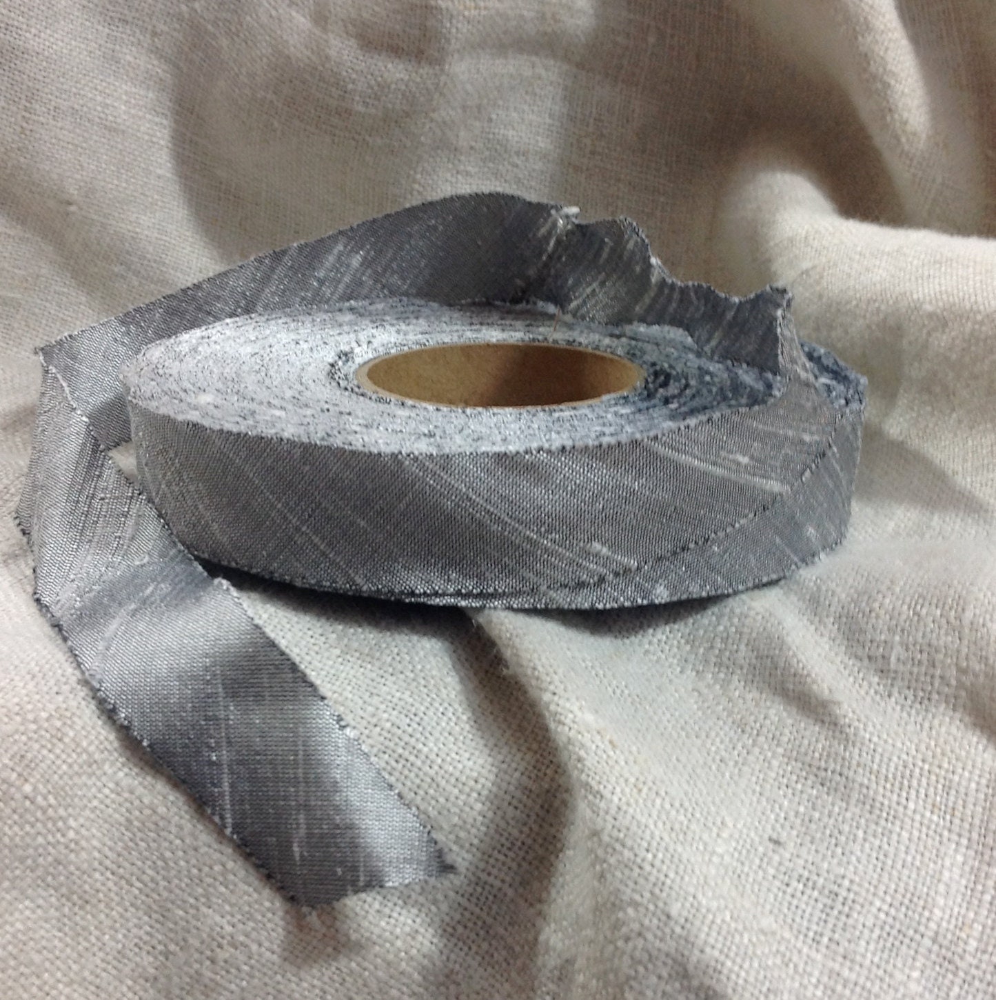 pewter grey dupioni 3/4" silk ribbon